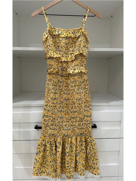 ANTONIO MELANI Dresses & Skirts - ANTONIO MELANI Yellow Floral Ruffle Smocked Midi Dress
